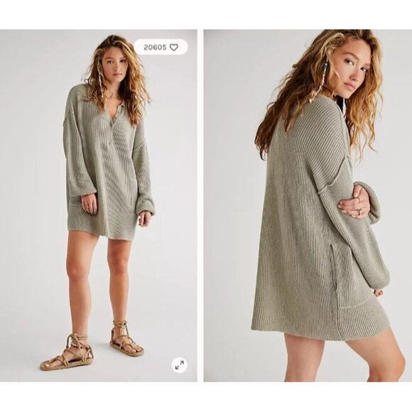 Free People Dresses & Skirts - Free People Beach Chunky Oversized Sweater  Mini Dress Beige Minimalist Size M